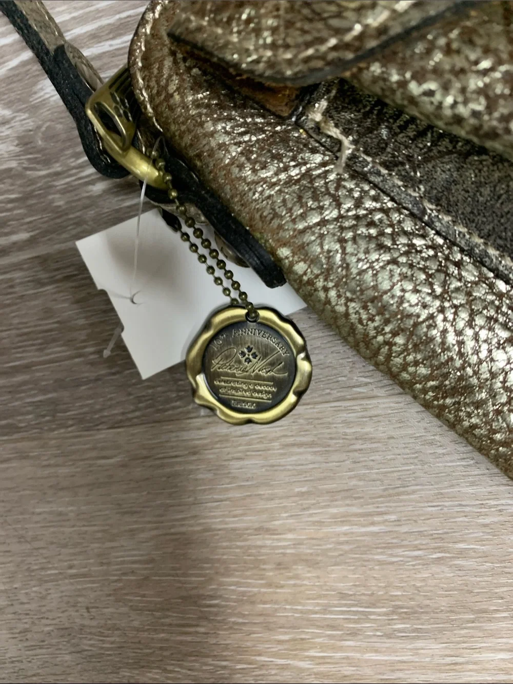 Patricia Nash Metallic Gold Leather Crossbody with Front Buckle Pocket